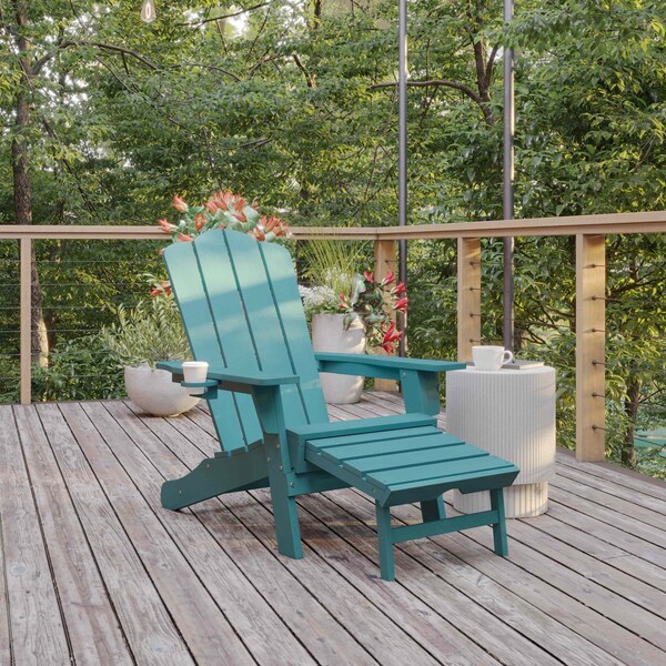 Flash Furniture Blue Adirondack Chair with Ottoman and Cupholder LE-HMP-1044-110-BL-GG - main